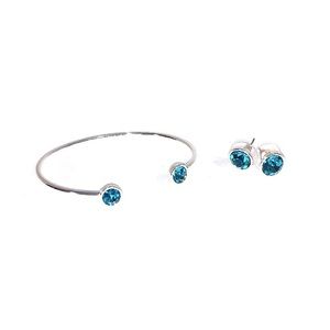 Silver Cuff Bracelet & Earring Set with Teal Gems